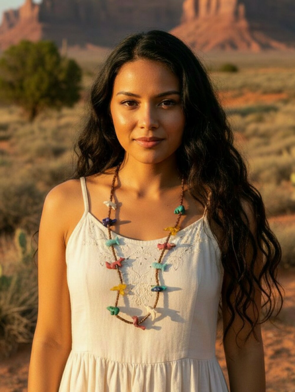 Native American Santo Domingo Pueblo Handcrafted Animal Fetish Necklace w Heishi